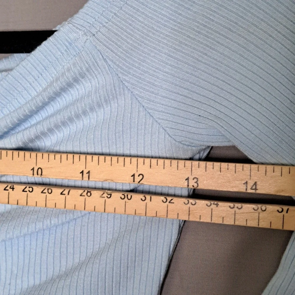Anthropologie‎ Mable Womens S Light Blue Ribbed Ruched Off Shoulder Crop Top